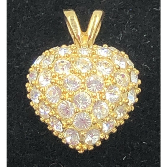 Roman Gold Tone Crystal Rhinestone Heart Pendant - Picture 7 of 10